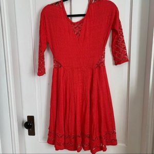 Free People Red To The Point Crochet Skater Mini Dress